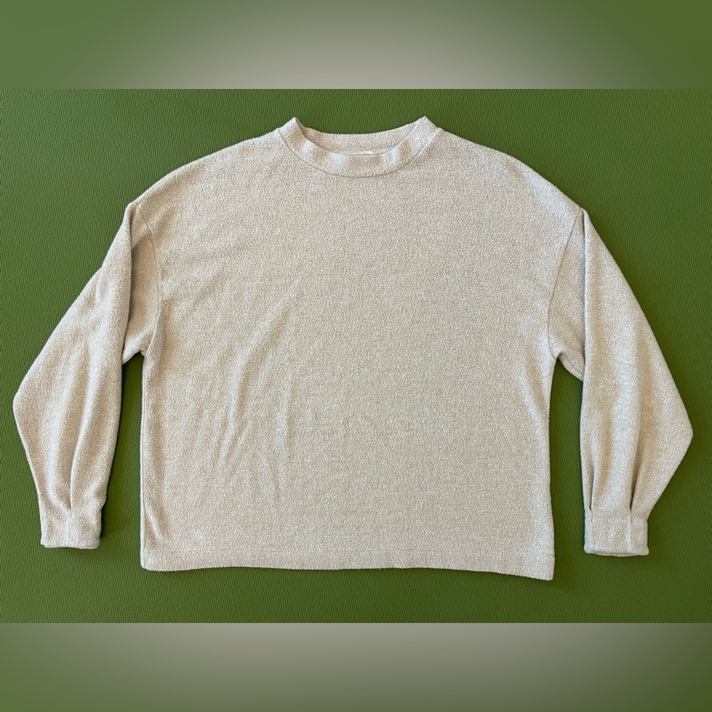 Stradivarius Beige Cream Oversized Fleece Long Sleeve Shirt